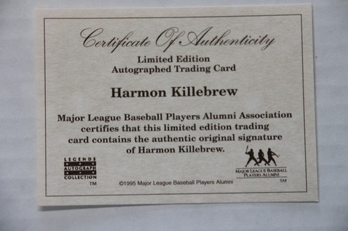 1996 LEGENDS AUTOGRAPH COLLECTION HARMON KILLEBREW TWINS ALUMNI AUTO HOF - Picture 3 of 3