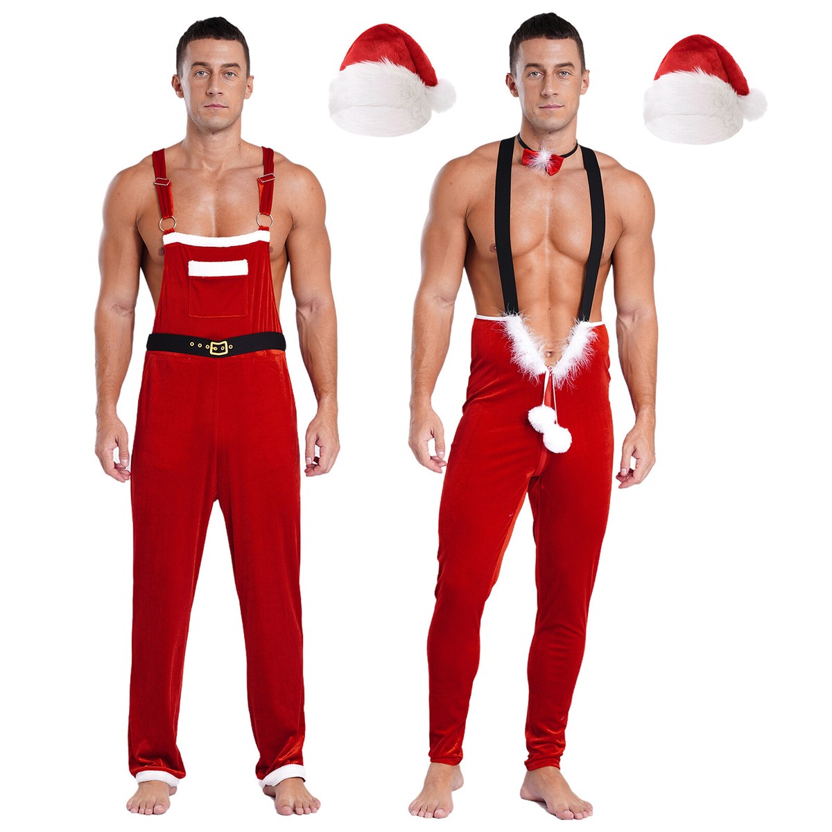 Men Jumpsuit Santa Claus Nightwear Set Bodysuit Fancy Dress Up