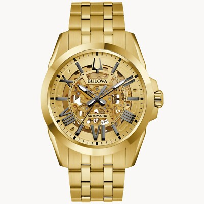 #ad Bulova Sutton Classic Automatic Men#x27;s Gold Stainless Steel Watch 43 MM 97A162 $257.99