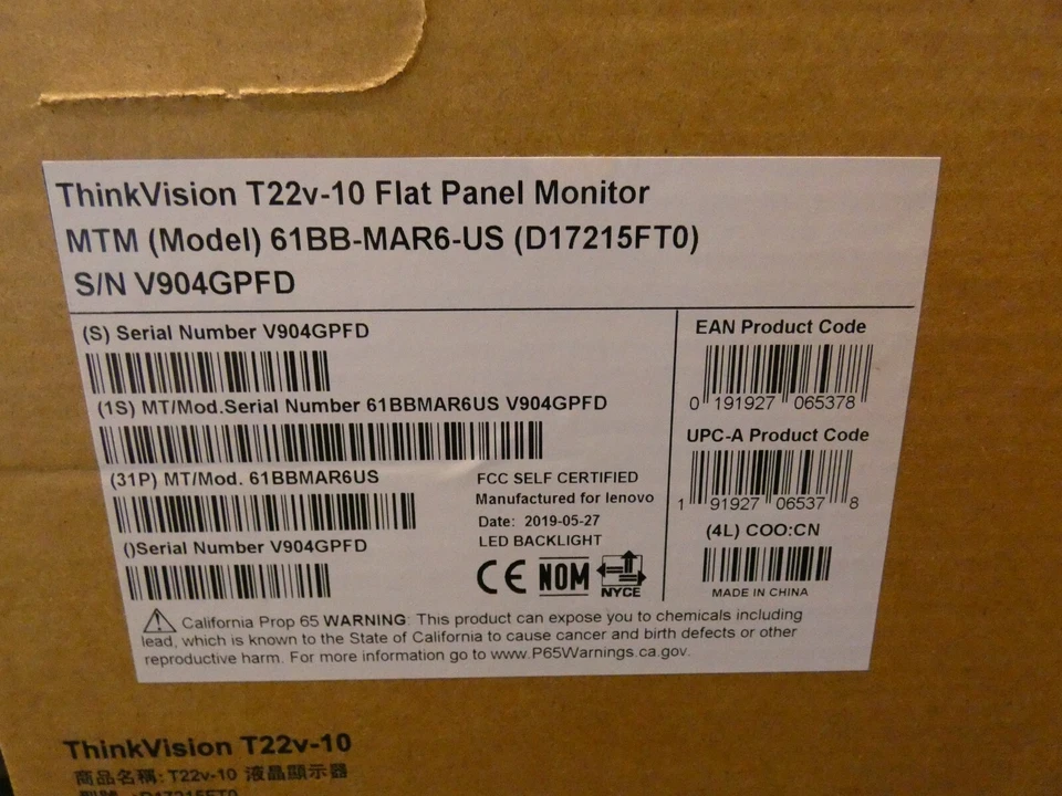 Lenovo ThinkVision T22v-10 21.5" Full HD 1080P IPS LED Monitor - Black - Image 2 of 4