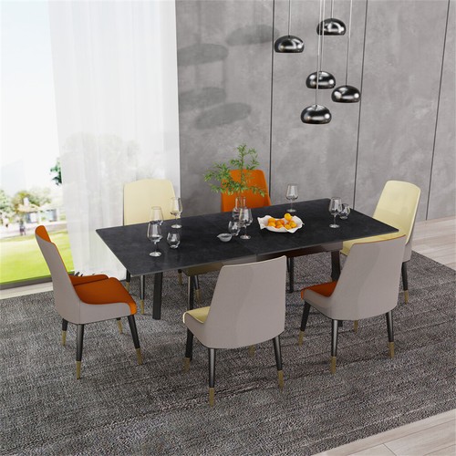 160cm Extendable Dining Table 6-8 People Rectangle Kitchen Table w/ Steel Legs - Picture 11 of 30
