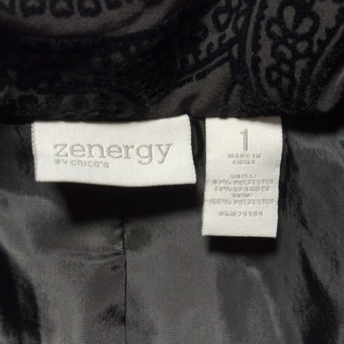 Zenergy Chicos Snap Button Black Jacket Paisley Velvet Damask Travel Windbreaker - Picture 9 of 15