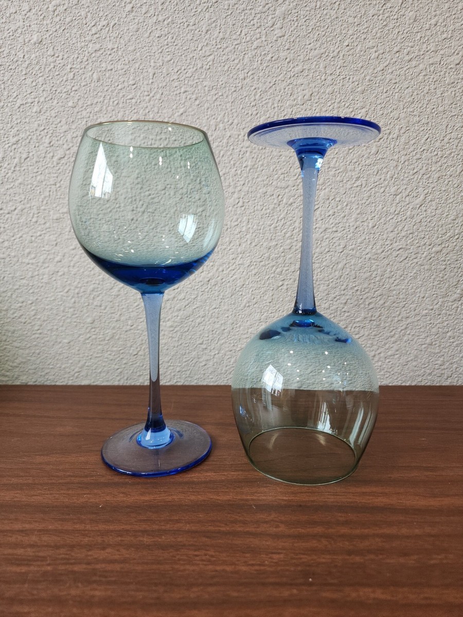 2 Block Festival STYLE Green Bowl Blue Stem Balloon Wine Glasses 8.5 | eBay