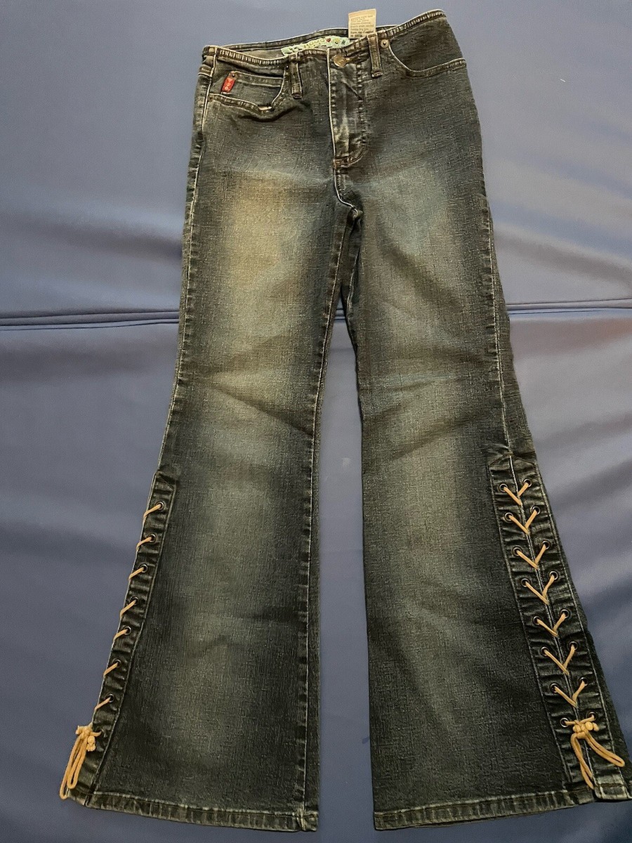 パンツ y2k archive race-up flare jeans gimmick Rare Vintage Y2K Mudd Low Rise Hip Hugger Lace Up Flare Leg