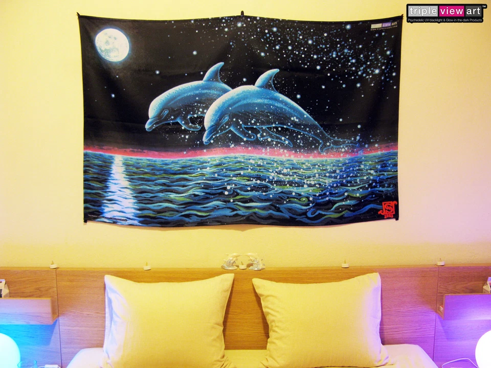 UV BACKDROP Black Light Fluorescent Glow Psychedelic Art Banner Tapestry Deco - Image 3 of 4