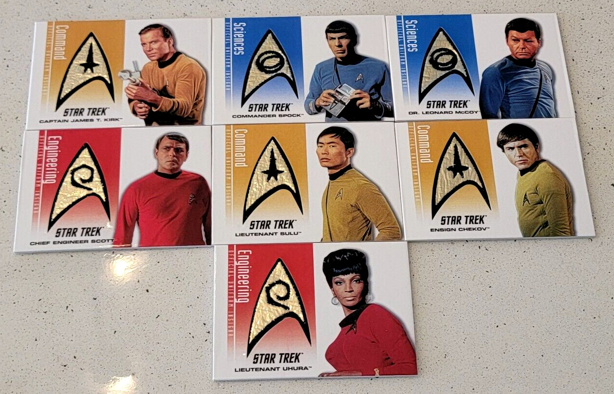 Star Trek TOS 40th Anniversary 7 Card Bridge Crew Delta Shield Patch Set 49/350