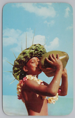 Postcard Milk Bar Hawaiian Style Drinking From  Green Coconut Unposted
