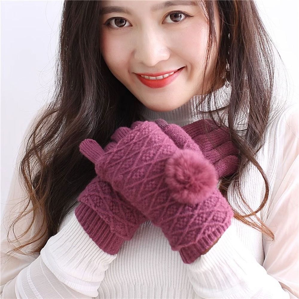 Thickened Full Finger Mittens Split Finger Plush Ball Gloves Student eBay