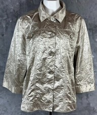 Chicos Gold Lame Look 3/4 Sleeve Crinkle Jacket sz 4 or 20/22  14323 