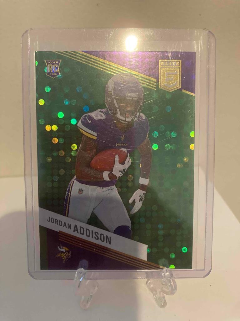 2023 Donruss Elite Jordan Addison #157 Green Disco Minnesota Vikings Rookie