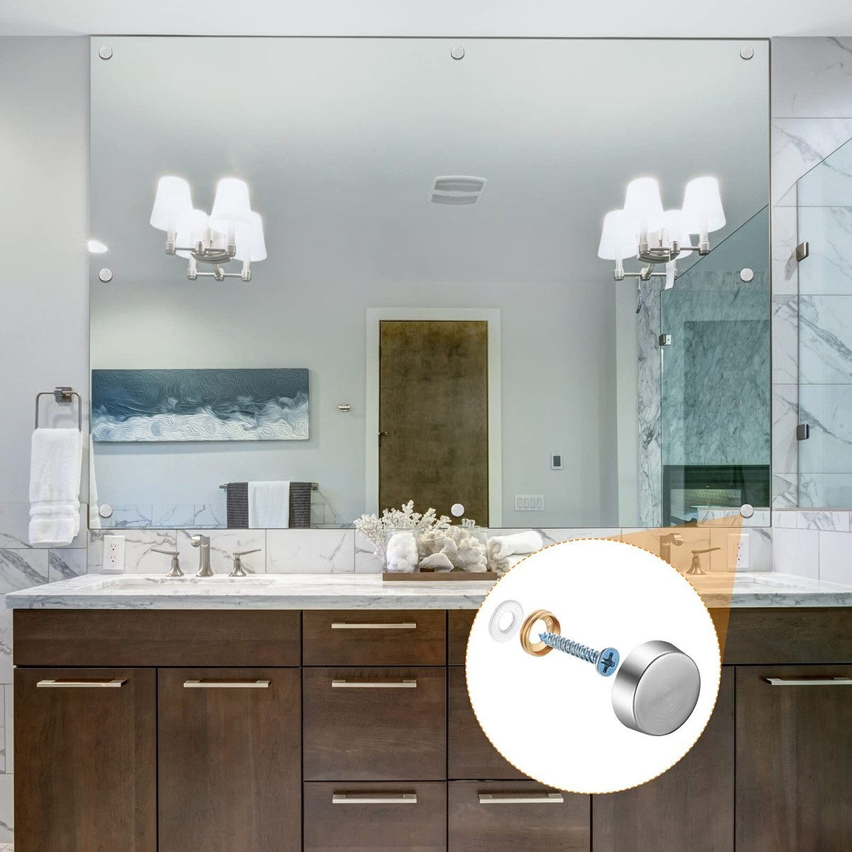 Cimeton 80-Pack 12mm Mirror Screw Covers With Screws & Washers – Stainless Steel Decorative Fasteners For Mirrors, Glass, Tea Tables & Furniture (Silver)