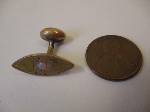 Antique Gold Filled Opal Cufflinks Ornate Engraved Oval - Picture 4 of 4