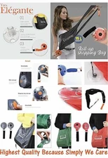 Reusable Roll Up Portable Anti Rip Grocery Waterproof Bags - 15 LB + Clip