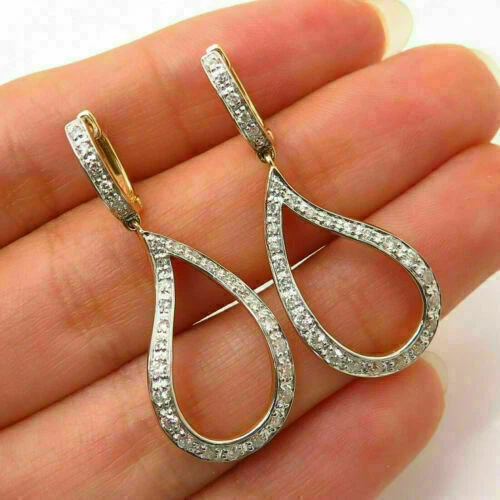 Drop Dangle Earrings 2.00 Ct Round Cut Simulated Diamond 14K Yellow Gold Finish - Image 2 of 4