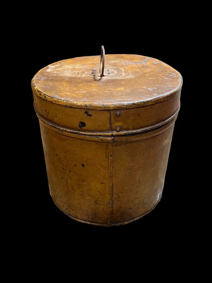 Antiguo Sombrero Tole Inglés Caja-Ovalado-Metal-15x12x10 Foto 3 de 4