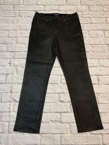 NYDJ 12 Skinny Black Waxed Mole Skin 