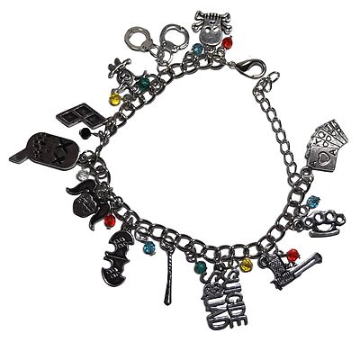 DC Comics Suicide Squad Harley Quinn Silvertone Metal Charm Bracelet 12 Charms 