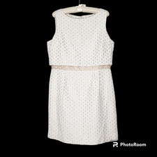 Tahari ASL Ivory Beige Layered Dress 14 *16 Sleeveless Circles Shimmer Lined