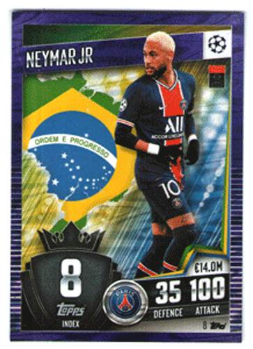 Topps Match Attax 101 2020 21 N.8 Neymar Jr Paris Saint-Germain Purple Parallel - Picture 1 of 1