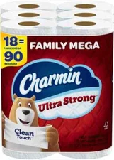 Charmin Ultra Strong Clean Touch Toilet Paper, 18 Family Mega Rolls = 90 Regular