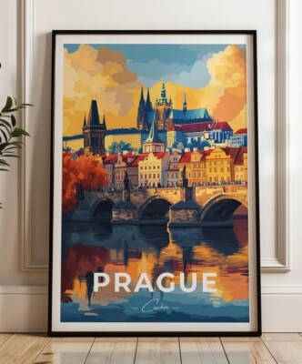 Prague Travel Poster - Czech Republic Wall Art Print, Illustration Poster