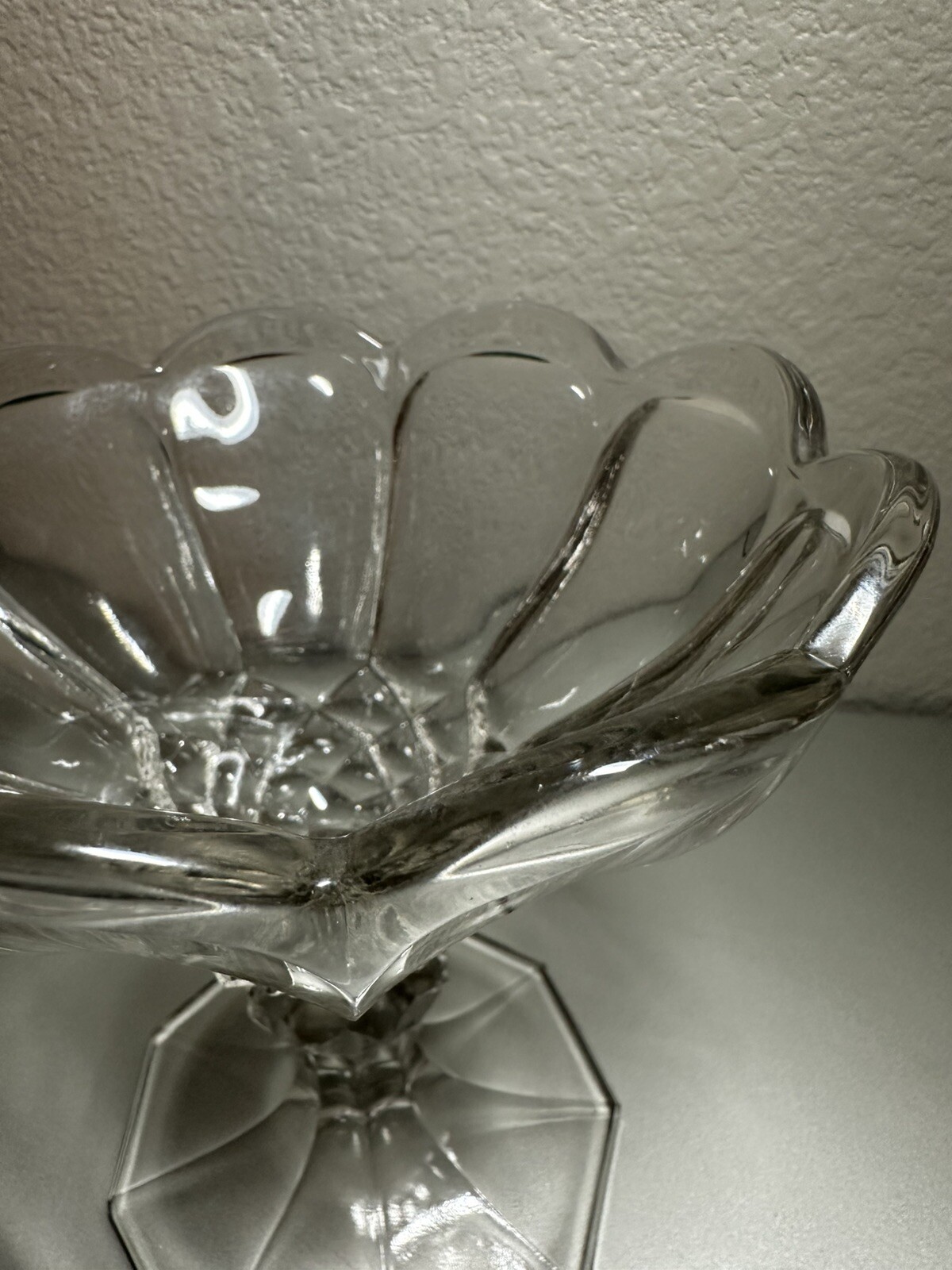 ANTIQUE CLEAR FLINT GLASS EAPG PATTERN GLASS COMPOTE HONEYCOMB WITH OVALS