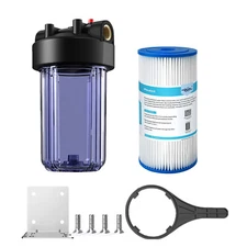 10 Inch Clear Whole House Water Filter Housing 10" x4.5" Pleated Sediment System