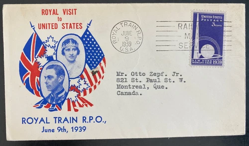 1939 Royal Train RPO Usa First Day Cover King George VI Royal Visit To Canada