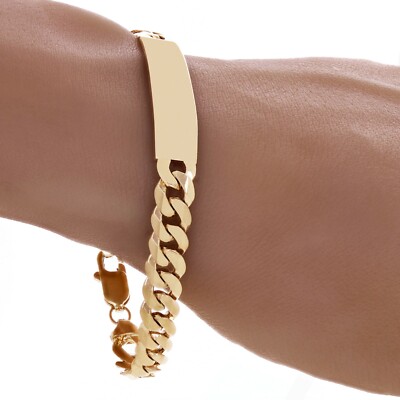 10k Yellow Gold Solid Curb Cuban Link Chain ID Bracelet 7'' 10.2mm 17.4 grams