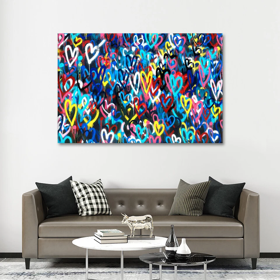 Arte de pared Banksy Love Hearts lienzo impresión enmarcada graffiti arte pop callejero regalo Foto 2 de 4