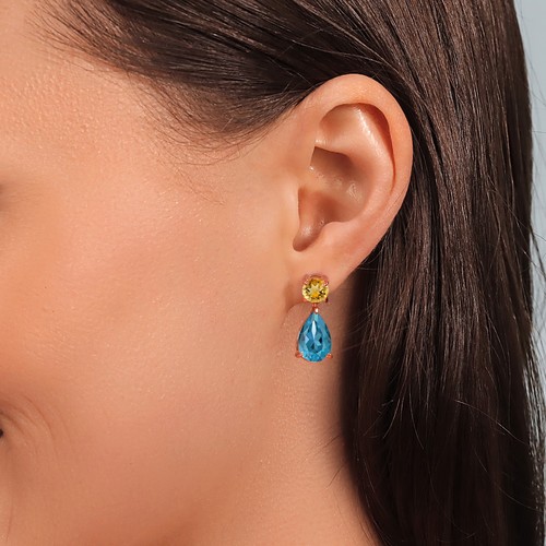 18K Rose Gold Plated Silver London Blue Topaz and Citrine Teardrop Dangle Drop - Picture 4 of 4