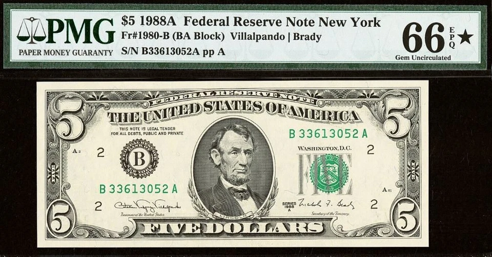 1988A $5 Federal Reserve Note PMG 66EPQ - 4 Gem Different Blocks BA BB BC BD - Image 2 of 4