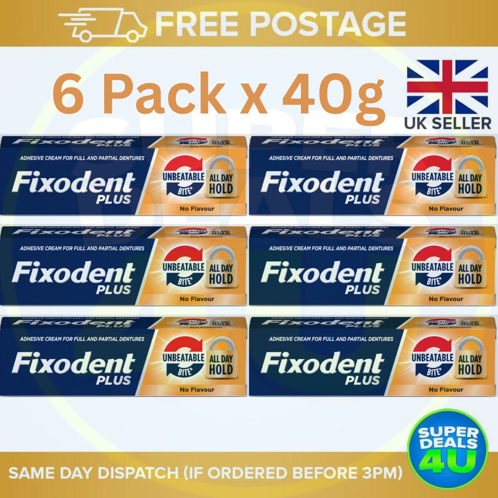 Fixodent Plus Unbeatable Bite Flavour Free 40g - Pack Of 6 - Image 16