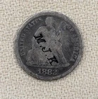 1882 SEATED LIBERTY SILVER DIME COUNTER STAMPED M.J.K