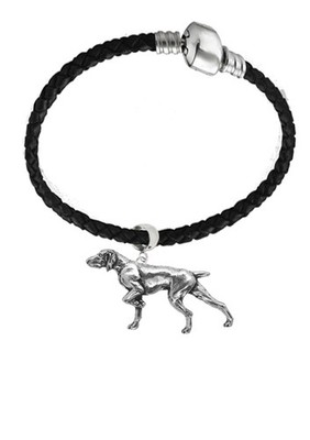 A30 Zeiger Hund feines englisches Zinn Charm an einem Kunstleder Armband