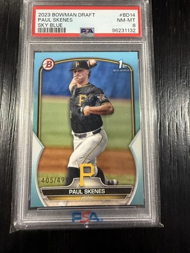 2023 Paul Skenes /499 Bowman Draft Sky Blue Rookie Card RC PSA 8