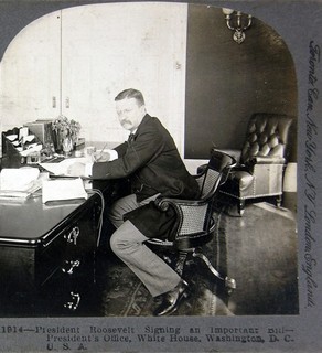1903 PRESIDENT THEODORE ROOSEVELT STEREOVIEW PHOTO AT DESK IN THE WHITE HOUSE