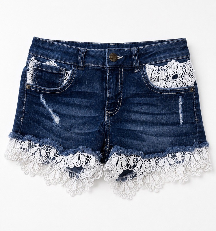 Imperial Star Girls Size 10 Dark Wash Denim Cut-Off Shorts Lace Trim Pockets