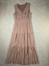 J Gee Maxi Dress Womens Medium Pink Sleeveless Tiered V Neck Smocked Boho Poet
