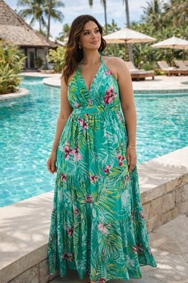 NY & Co Tropical Halter Maxi Dress XXL Green Floral Resort Vacation Plus Size A9 | eBay NY & Co Tropical Halter Maxi Dress XXL Green Floral Resort Vacation Plus Size A9 | eBay