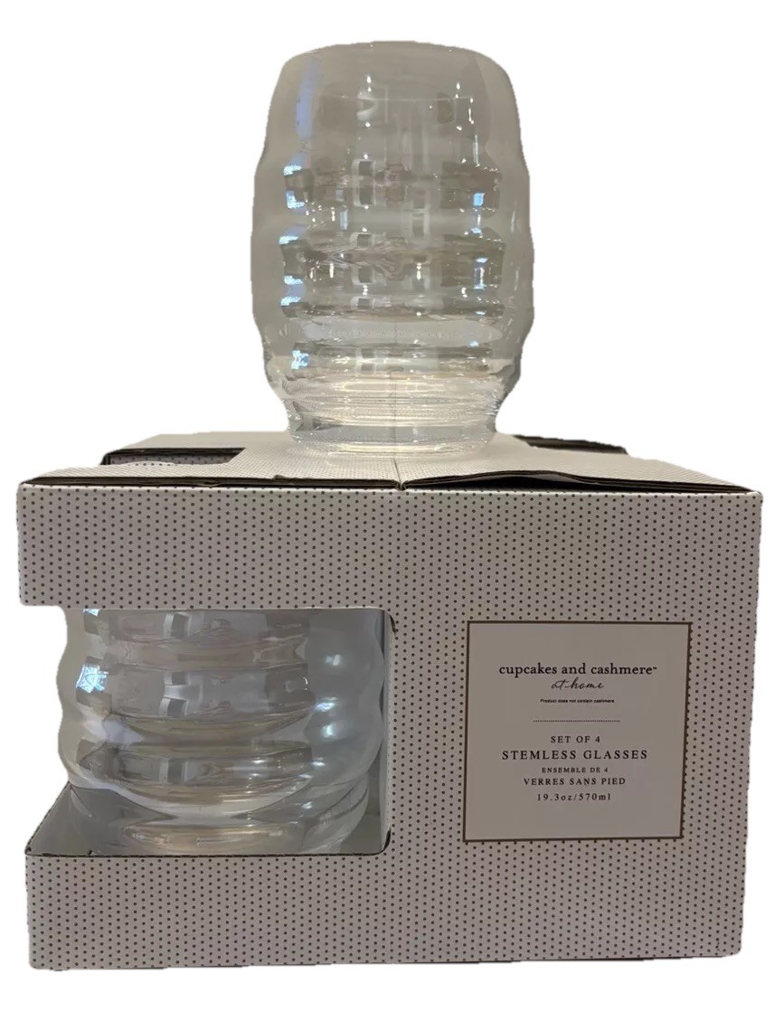Cupcakes & Cashmere 4-Piece Stemless Ribbed Glass Set New