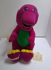 Vintage Barney The Dinosaur Talking Plush Toy Purple Green Stuffed Animal w/ Voi