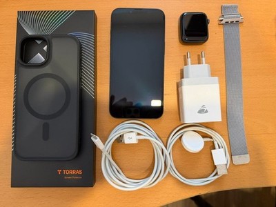 Apple iPhone 14 - 128GB - Midnight (Ohne Simlock) + Watch Series 6 + Zubehör