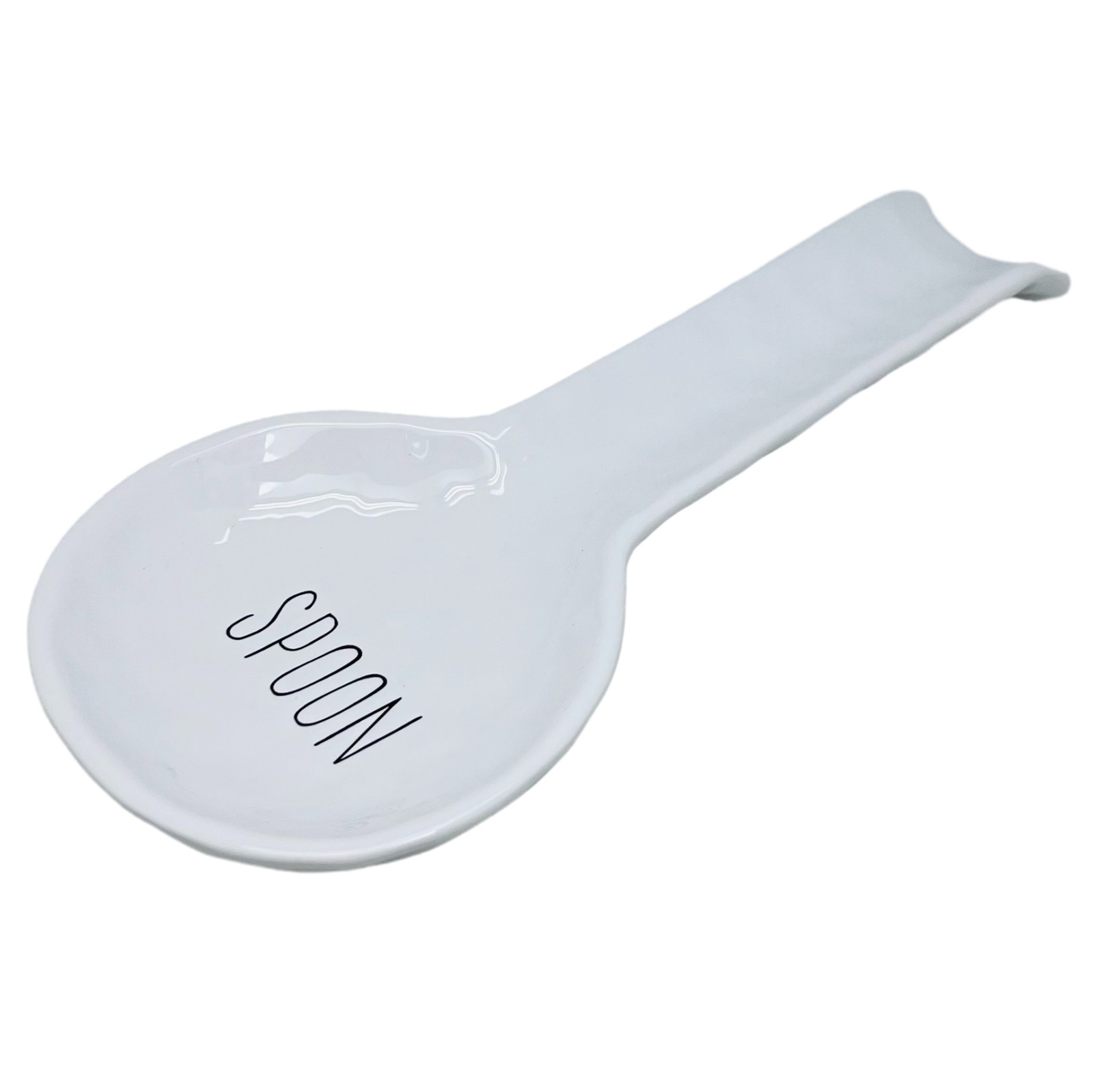 Spoon Rest White Dimples Ceramic Spoon Labelled Utensil Holder Tool Tea Bag Tidy
