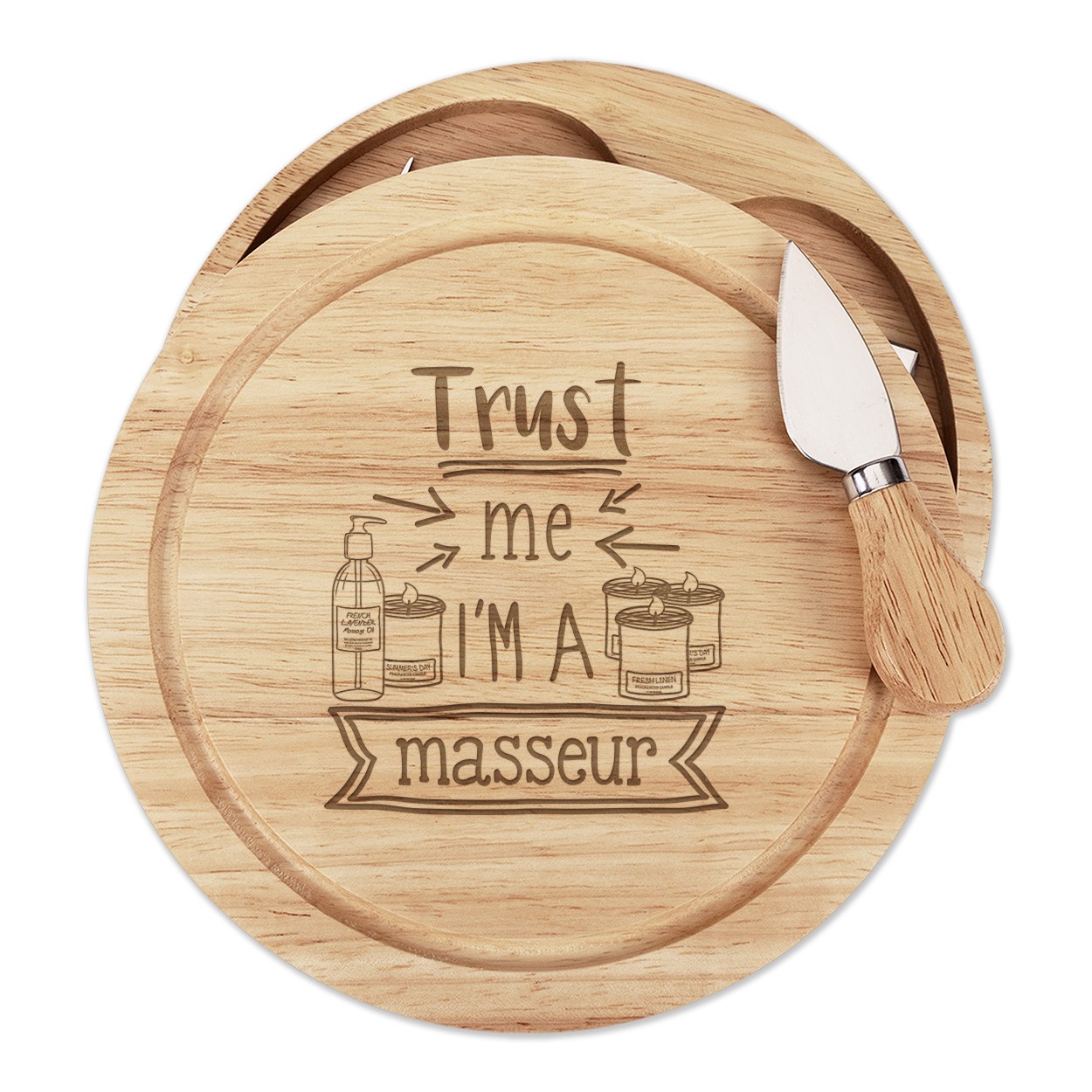 Trust Me I'm A Masseur Cheese Board Knife Set Favourite Best Funny Joke