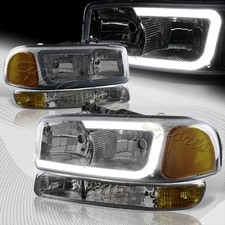 For 1999-2006 Gmc Sierra 1500 2500 G2 Drl Led Smoke Amber Headlightsbumper 4pcs