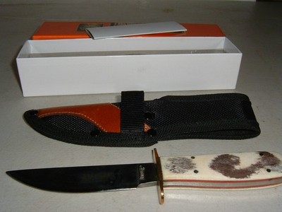 Appaloosa'' Brown Bone Marbles Fixed Blade  Knife with Sheath  8.¼ In.