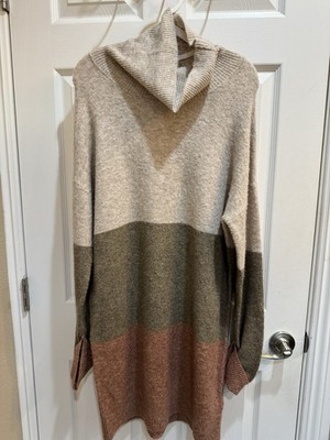 Rachel Zoe Knit Color Block Sweater Midi Dress Turtleneck Size M NWOT