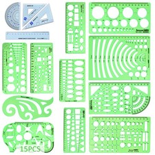 15PCS Geometric Drawings Templates, Measuring Geometry Rulers, Drafting Stenc...