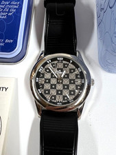 VTG Disney Parks Mickey Ears Black Silver Tone Stainless Watch - WORKS - READ